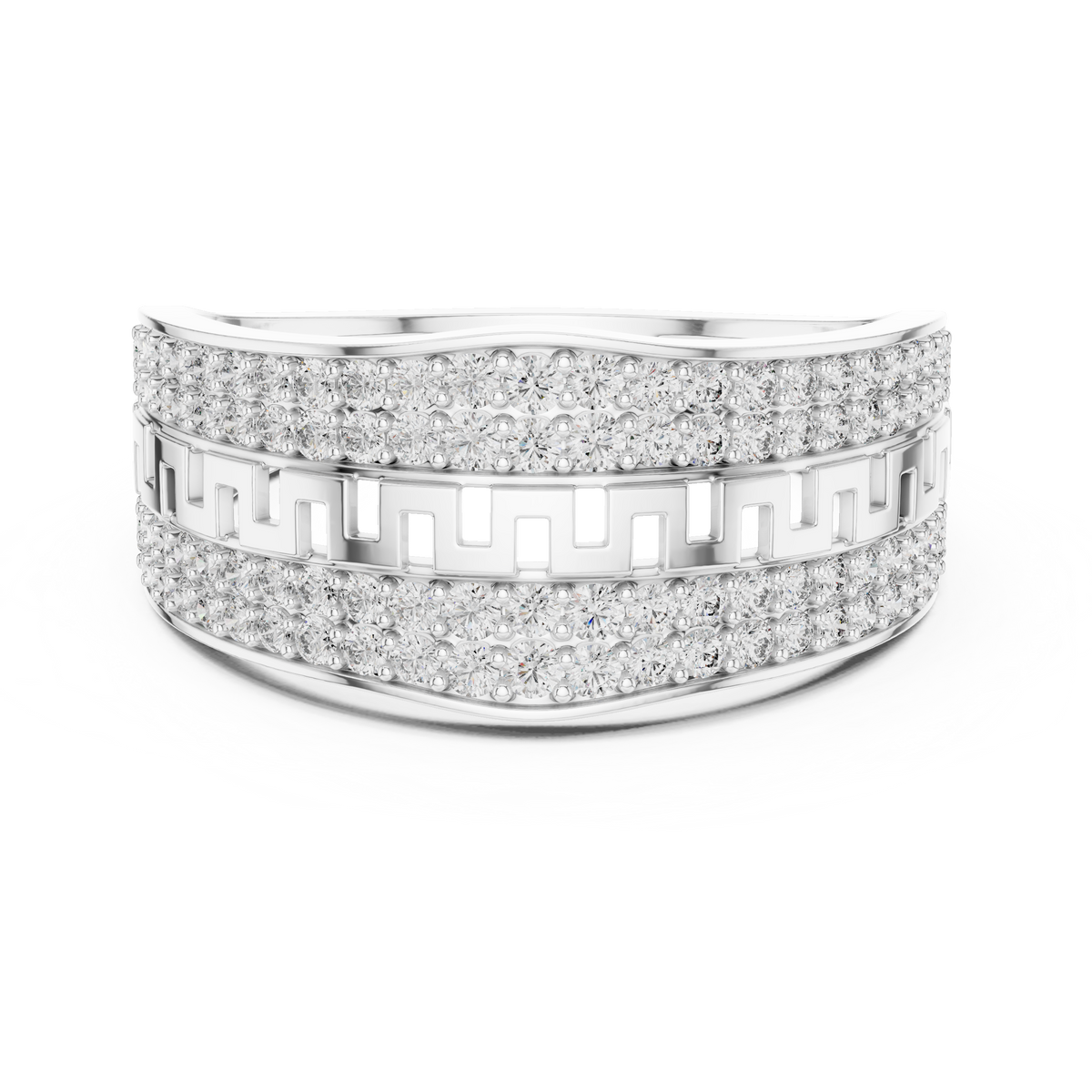 Round Cut Moissanite Diamond Men's Double Pave Border Geometric Ring - View 3