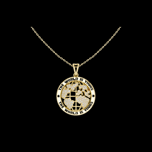 Inspirational Earth Motif Statement Charm Featuring Round Moissanite Diamond
