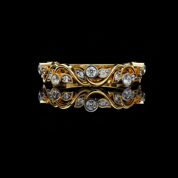 Round Moissanite Diamond Bezel Set Diamond Vine Design Band