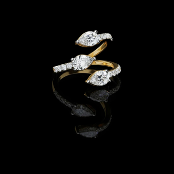 Triple Marquise Cut Moissanite Diamond Open Wrap Ring with Pavé Band