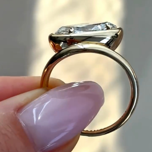 East West Marquise Lab Diamond Bezel Set Curve Band Ring - View 2