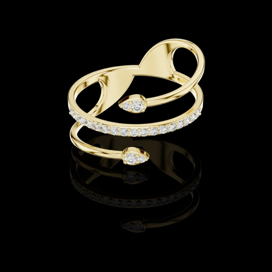 Round Lab Diamond Open Wrap Bypass Ring with Pave Band