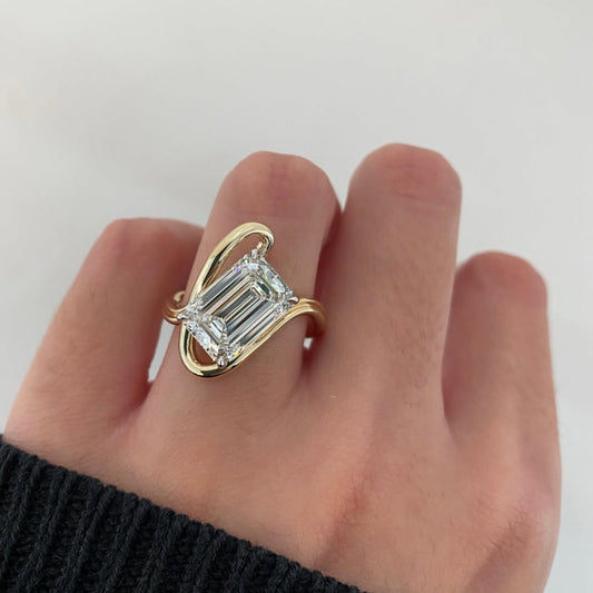 Emerald Cut Moissanite Diamond Bypass Ring - View 2