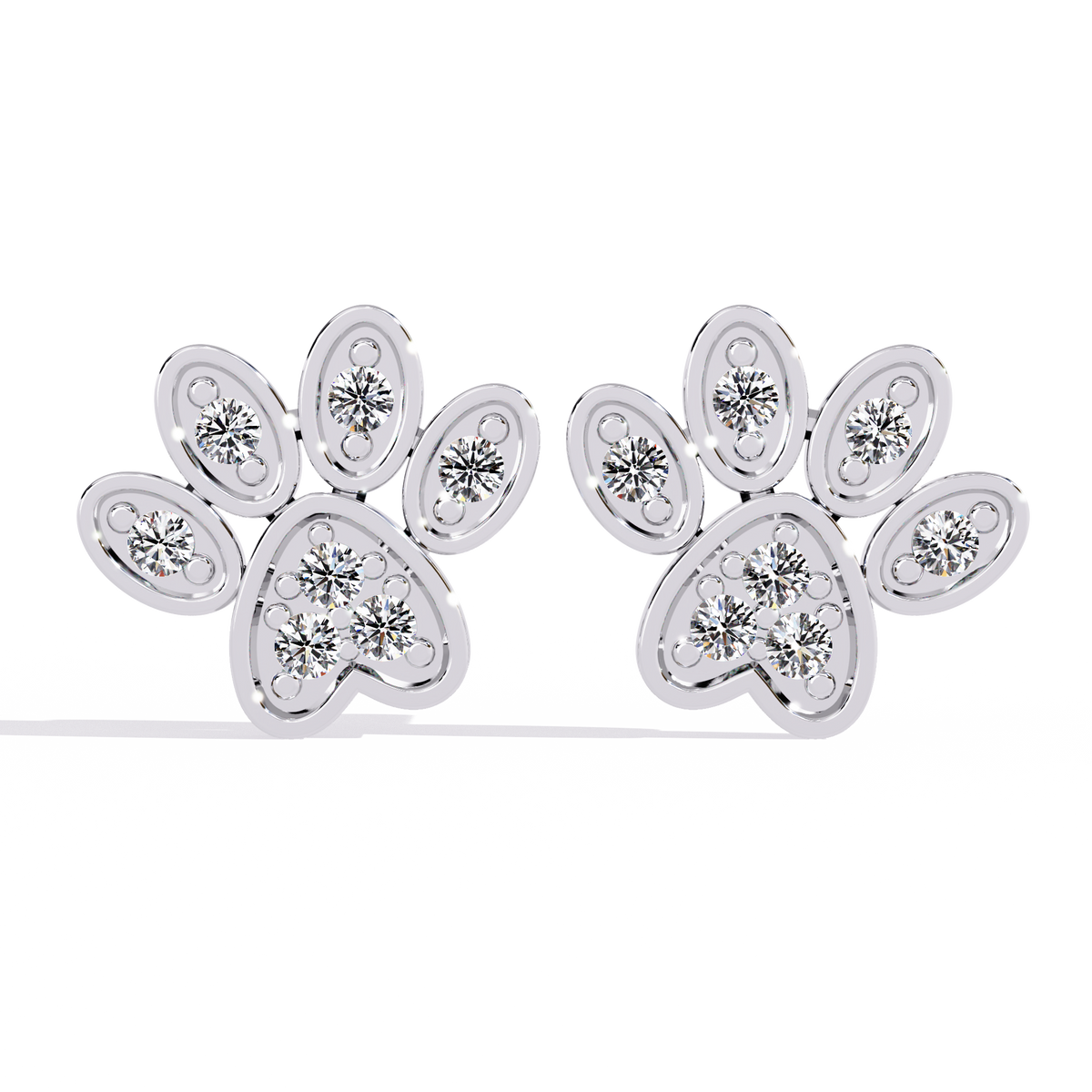 Charming Paw Shaped Earrings with Brilliant Round Lab Diamonds Detailing - View 3