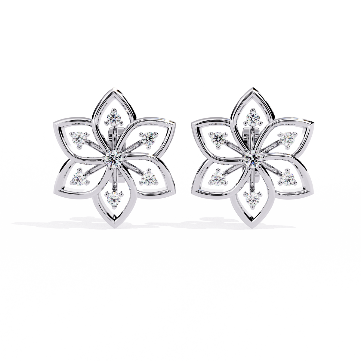 Lotus Lab Diamond Round Center Floral Stud Earrings with Round Side Stones - View 3