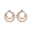 Double Circle Lab Diamond Round Stud Earrings with Pavé Chain Detail - View 2