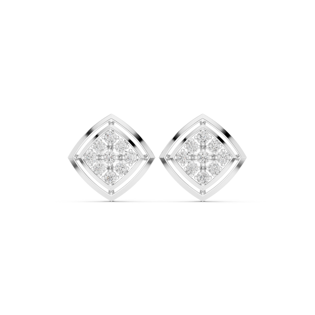 Geometric Cage Round Brilliant Cut Lab Diamond Stud Earrings With Openwork Frame - View 3