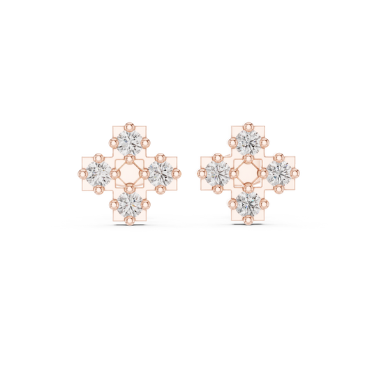 Cross Cluster Round Brilliant Lab Diamond Stud Earrings for Women - View 2