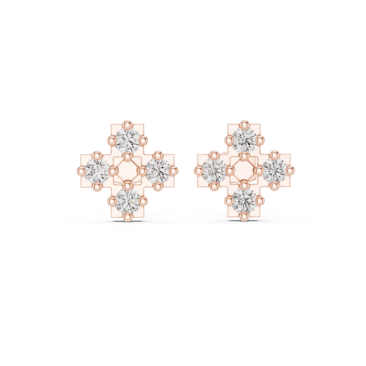 Cross Cluster Round Brilliant Moissanite Diamond Stud Earrings for Women - View 2