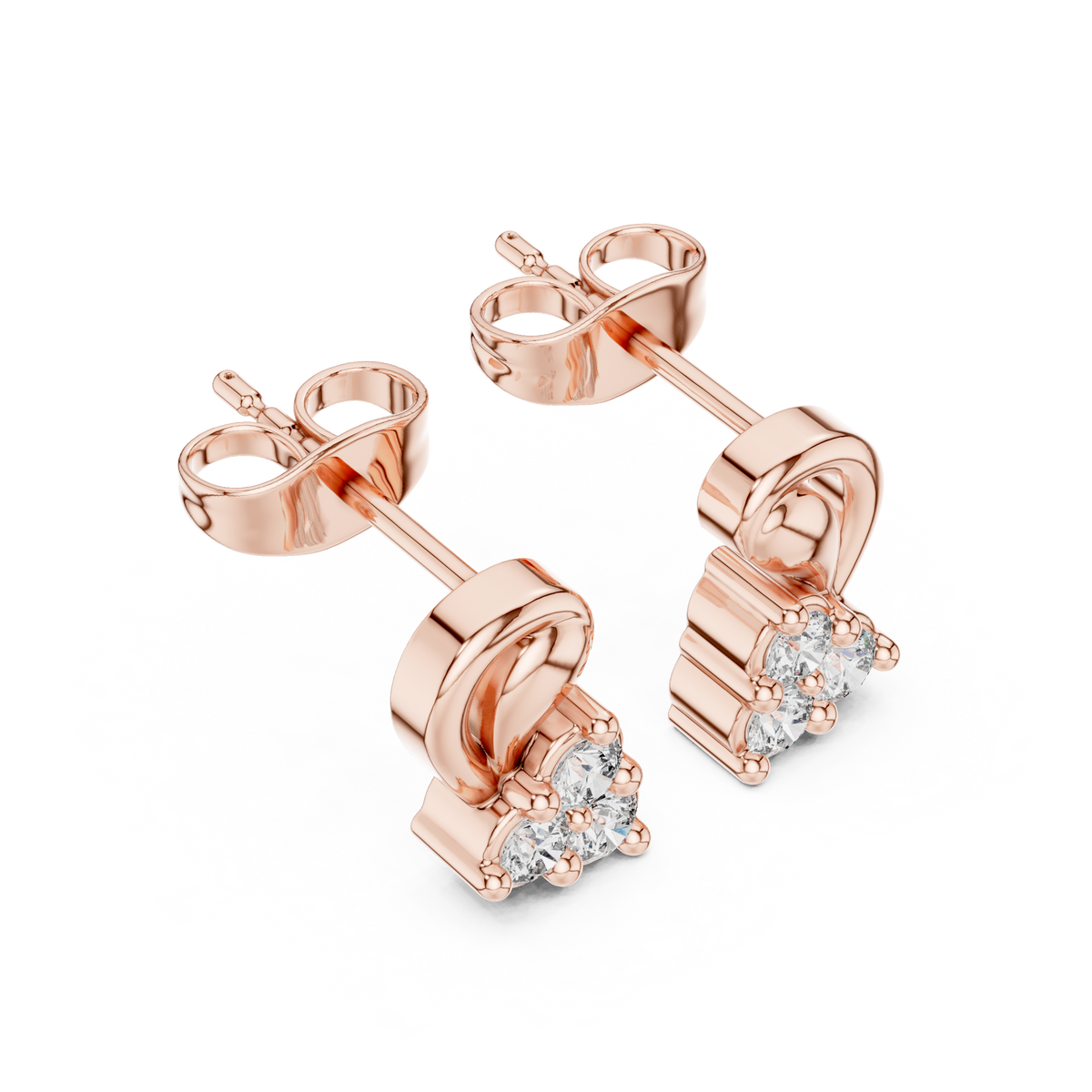 Exclusive Round Cut Lab Diamond Cluster Stud Earrings with Sculpted Curved Design - View 5