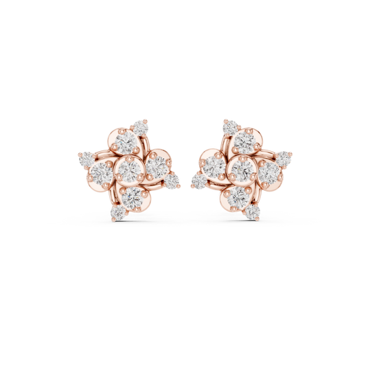 Pinwheel Swirl Round Brilliant Cut Lab Diamond Stud Earrings Starburst Cluster - View 2