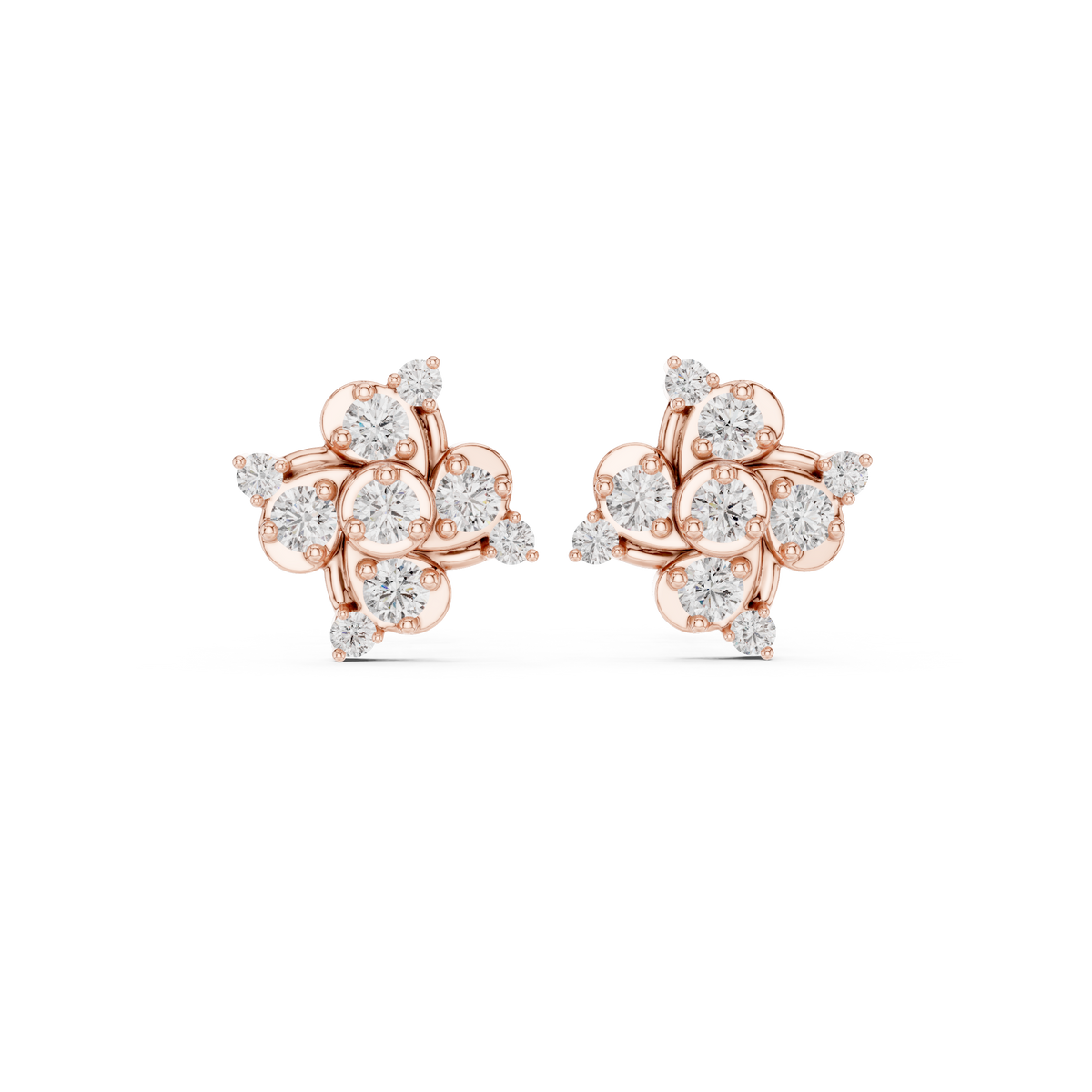Pinwheel Swirl Round Brilliant Cut Moissanite Diamond Stud Earrings Starburst Cluster - View 2