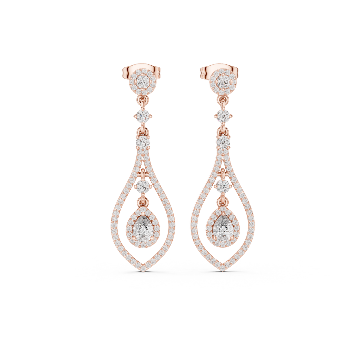 Hexagonal Double Halo Round Moissanite Diamond Geometric Stud Earring - View 2