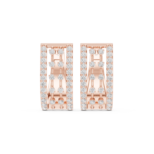 Openwork Window Lattice Multi Row Moissanite Diamond Wide Huggie Hoop Earrings - View 2