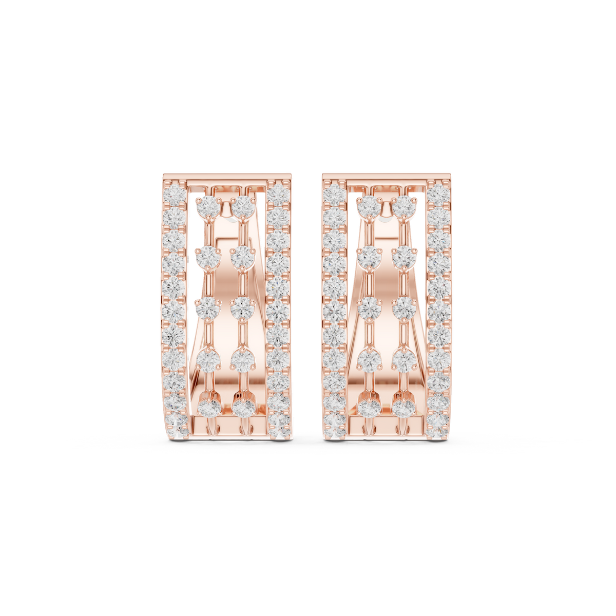 Openwork Window Lattice Multi Row Lab Grown Diamond Wide Huggie Hoop Earrings - View 2