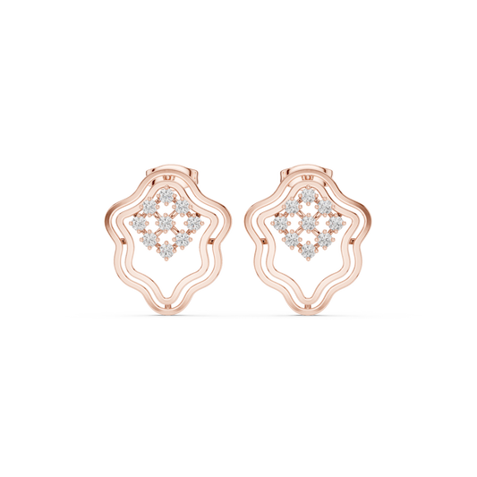 Moroccan Lattice Round Brilliant Cut Moissanite Diamond Stud Earrings Scalloped Openwork - View 2