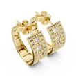 Round Moissanite Diamond Geometric Grid C Hoop Earrings with Micro Pavé Rows - View 4