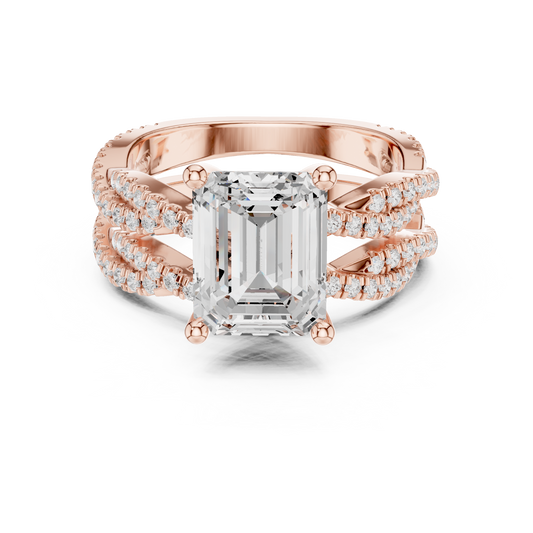 Emerald Cut Moissanite Diamond Women's Crisscross Split Band Gold Ring - View 2