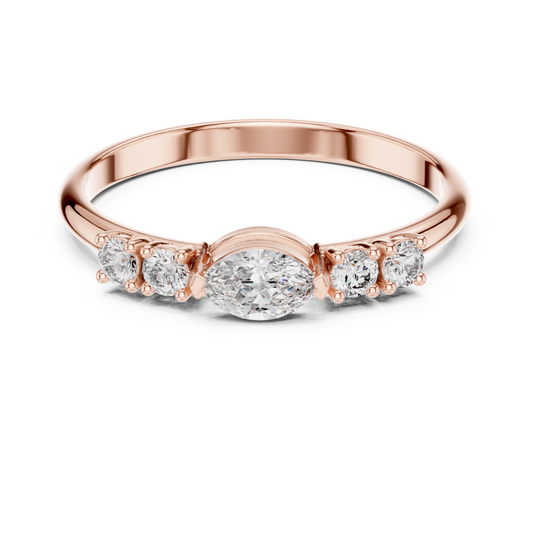 Wedding Band With Oval Center Moissanite Diamond - View 2