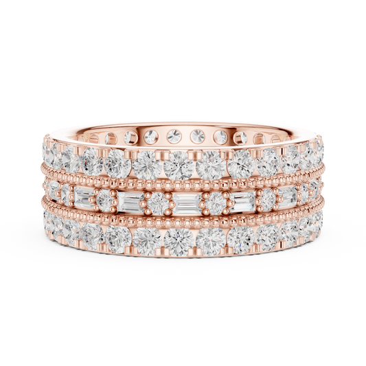 Triple Row Round Cut Moissanite Diamond Eternity Band Ring - View 2