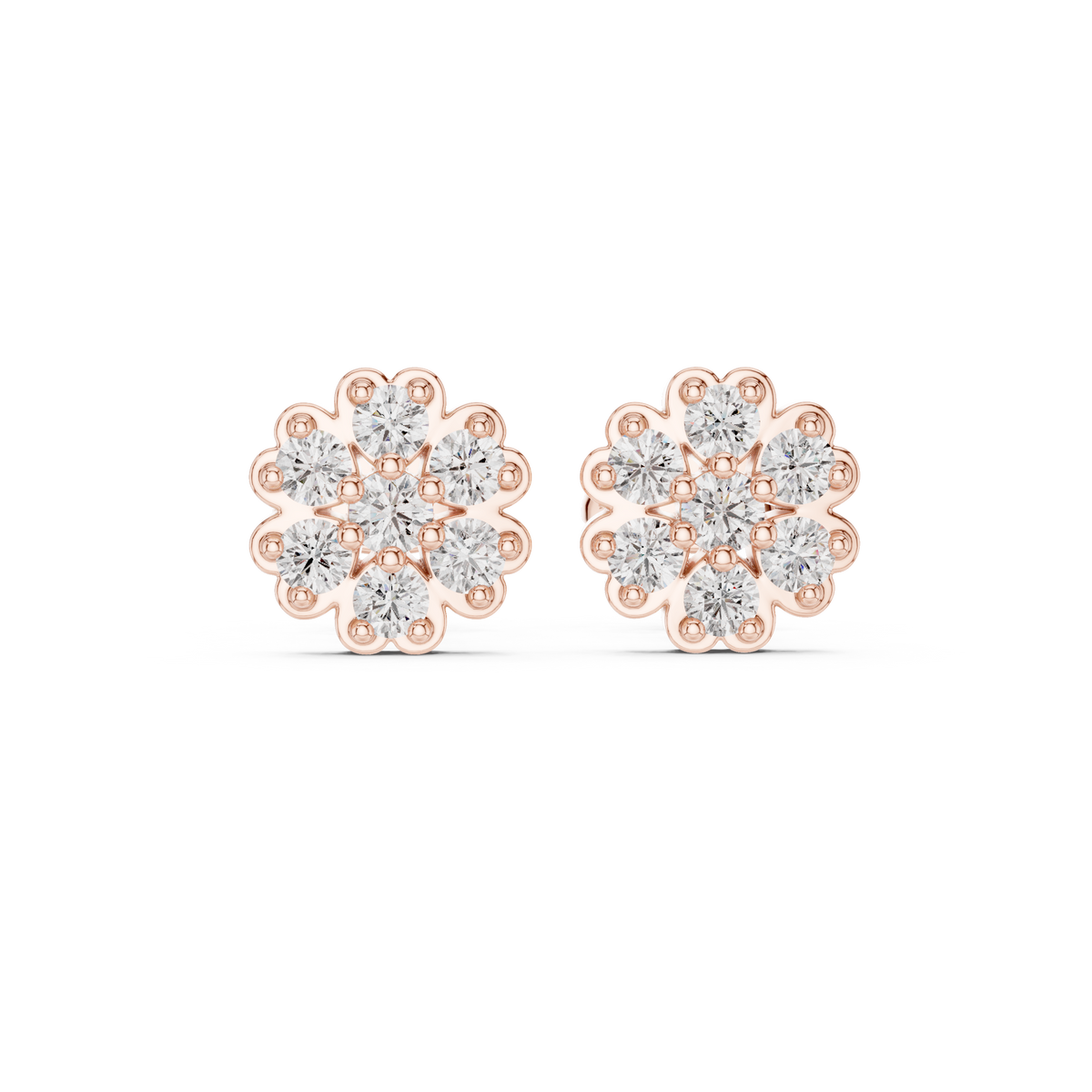 Floral Cluster Moissanite Diamond Stud Earrings Featuring Round Brilliant Stones - View 2