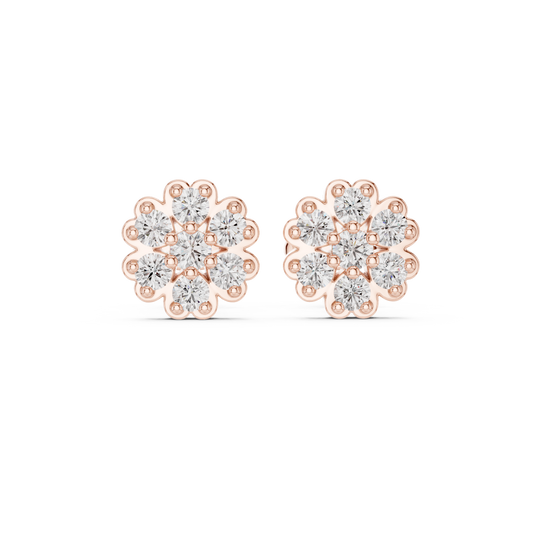 Floral Cluster Lab Diamond Stud Earrings Featuring Round Brilliant Stones - View 2