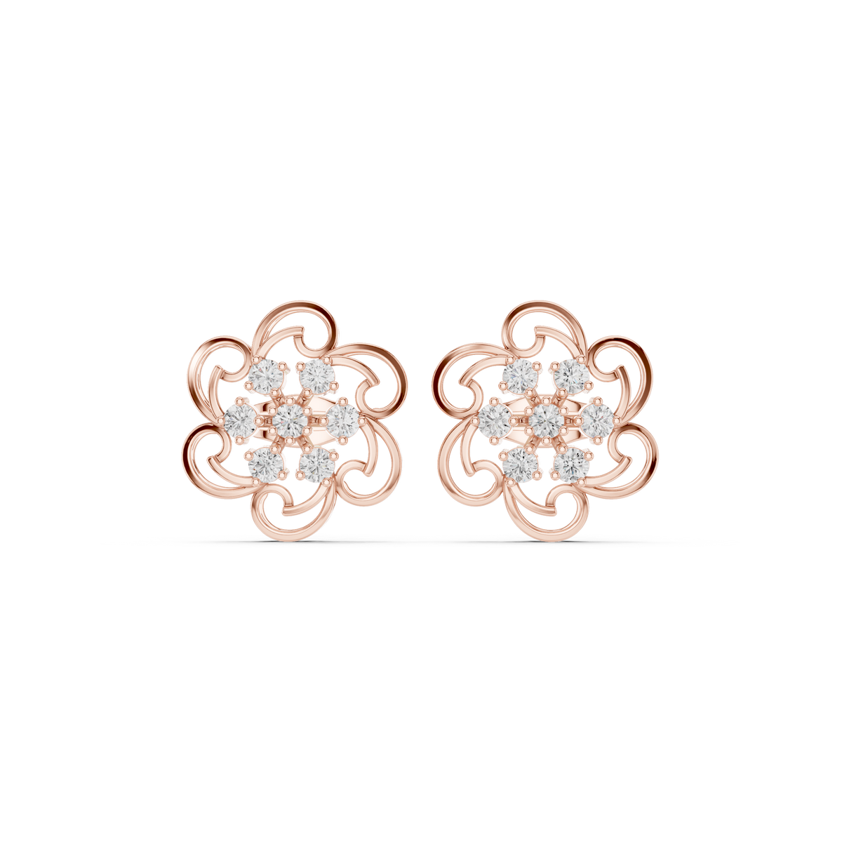 Floral Filigree Swirl Round Brilliant Cut Moissanite Diamond Stud Earrings Openwork Cluster - View 2