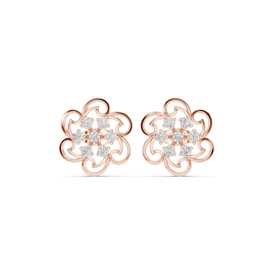 Floral Filigree Swirl Round Brilliant Cut Lab Diamond Stud Earrings Openwork Cluster - View 2