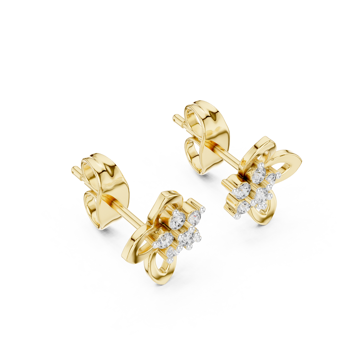 Celestial Floral Knot Round Lab Diamond Stud Earrings with Cluster Petals - View 4