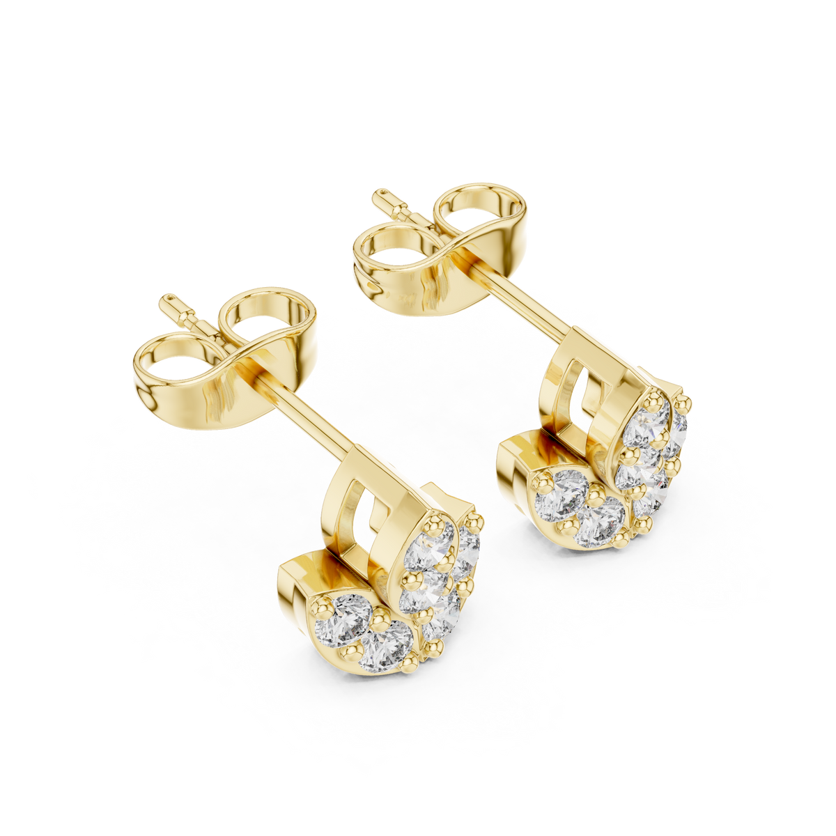 Lotus Bloom Moissanite Round Cut Diamond Earrings with Layered Petal Cluster Design - View 4