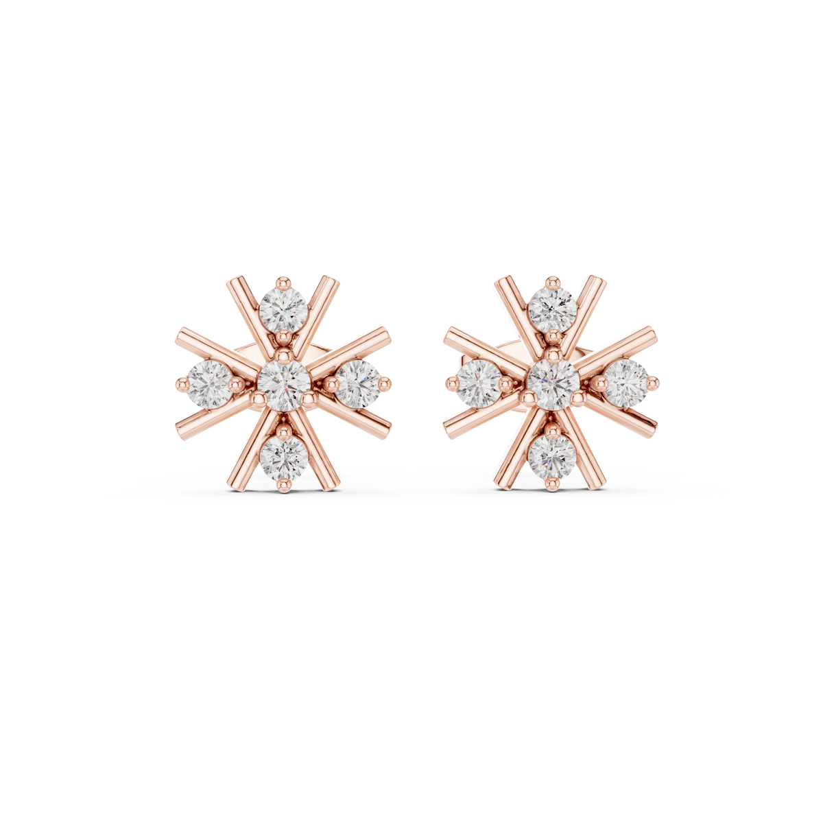 Starburst Sunburst Spoke Round Moissanite Diamond Geometric Cluster Stud Earring - View 2