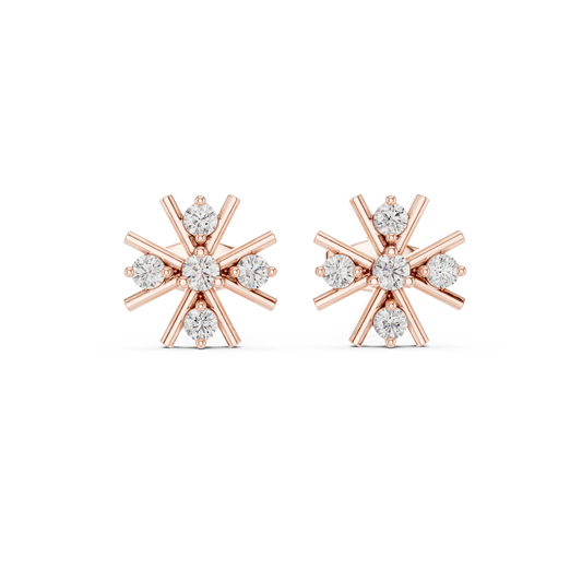 Starburst Sunburst Spoke Round Lab Grown Diamond Geometric Cluster Stud Earring - View 2