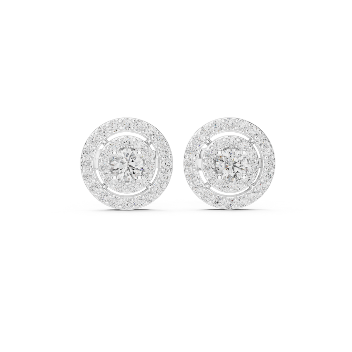 Round Lab Grown Diamond Double Halo Cluster Post Earring - View 3