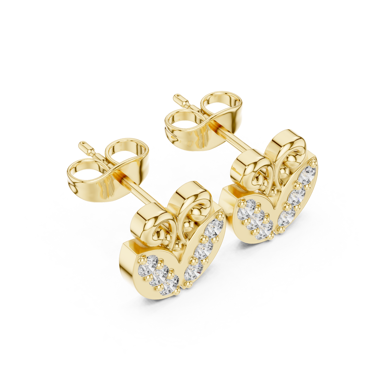 Butterfly Inspired Round Lab Diamond Stud Earrings with Open Scroll Design - View 4