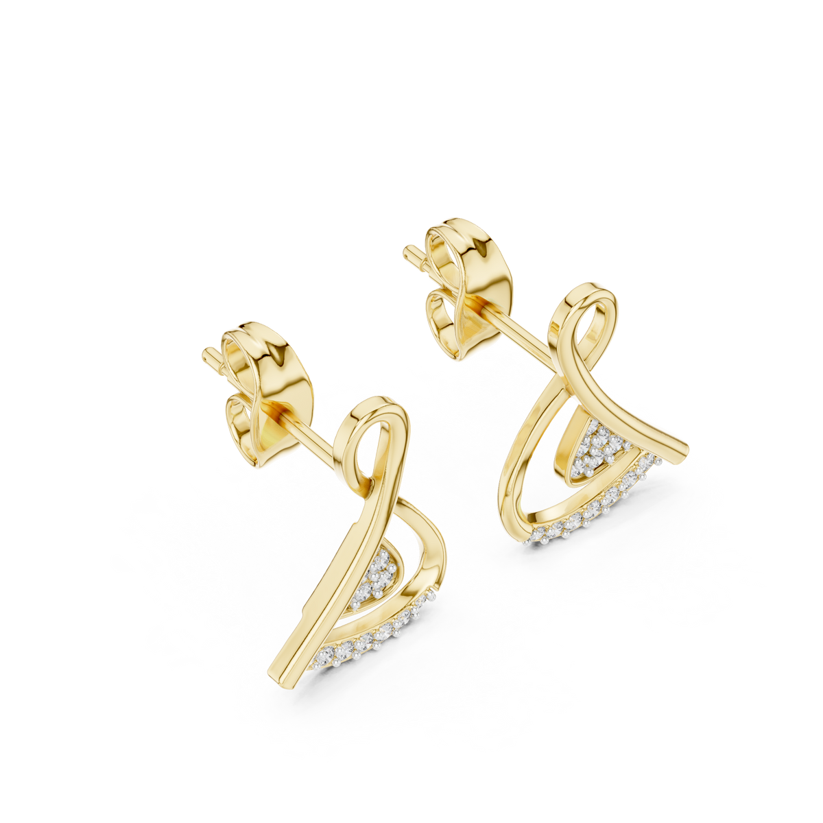 Modern Infinity Loop Round Lab Diamond Stud Earrings with Curved Pave Arc - View 4