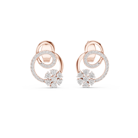 Cluster Swirl Circle Lab Grown Round Diamond Stud Earrings with Pave Halo Ring - View 2