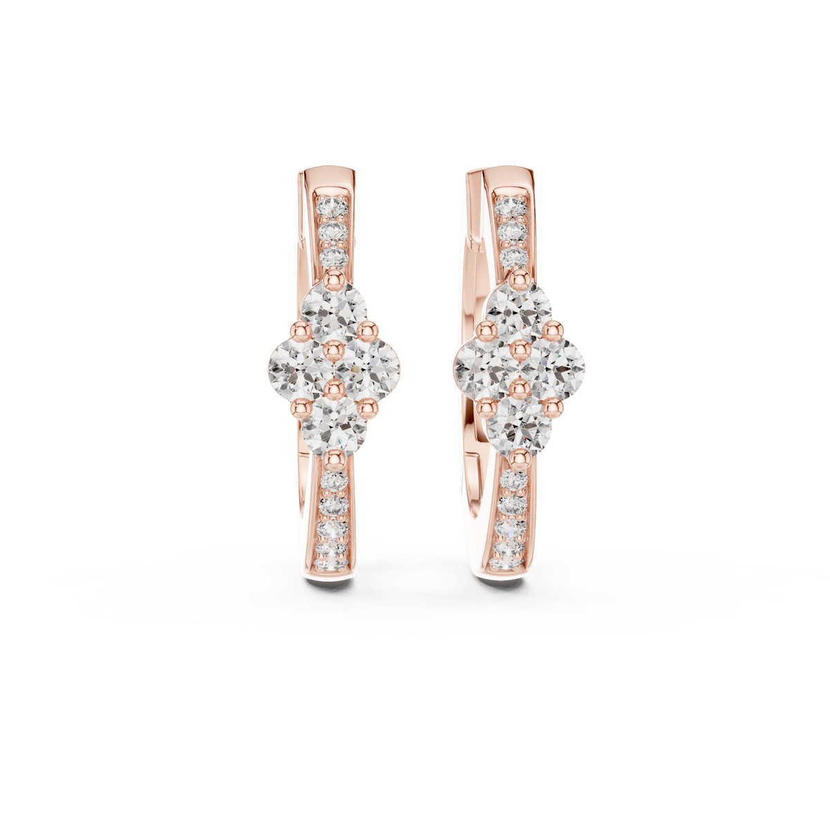 Quad Blossom Flower Cluster Round Moissanite Diamond Huggie Hoop Earring - View 2