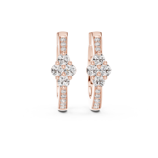 Quad Blossom Flower Cluster Round Lab Grown Diamond Huggie Hoop Earring - View 2