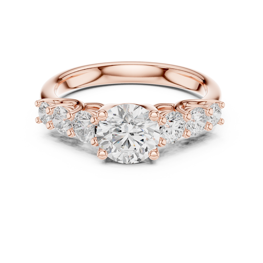 Round Moissanite Diamond Seven Stone Engagement Ring - View 2
