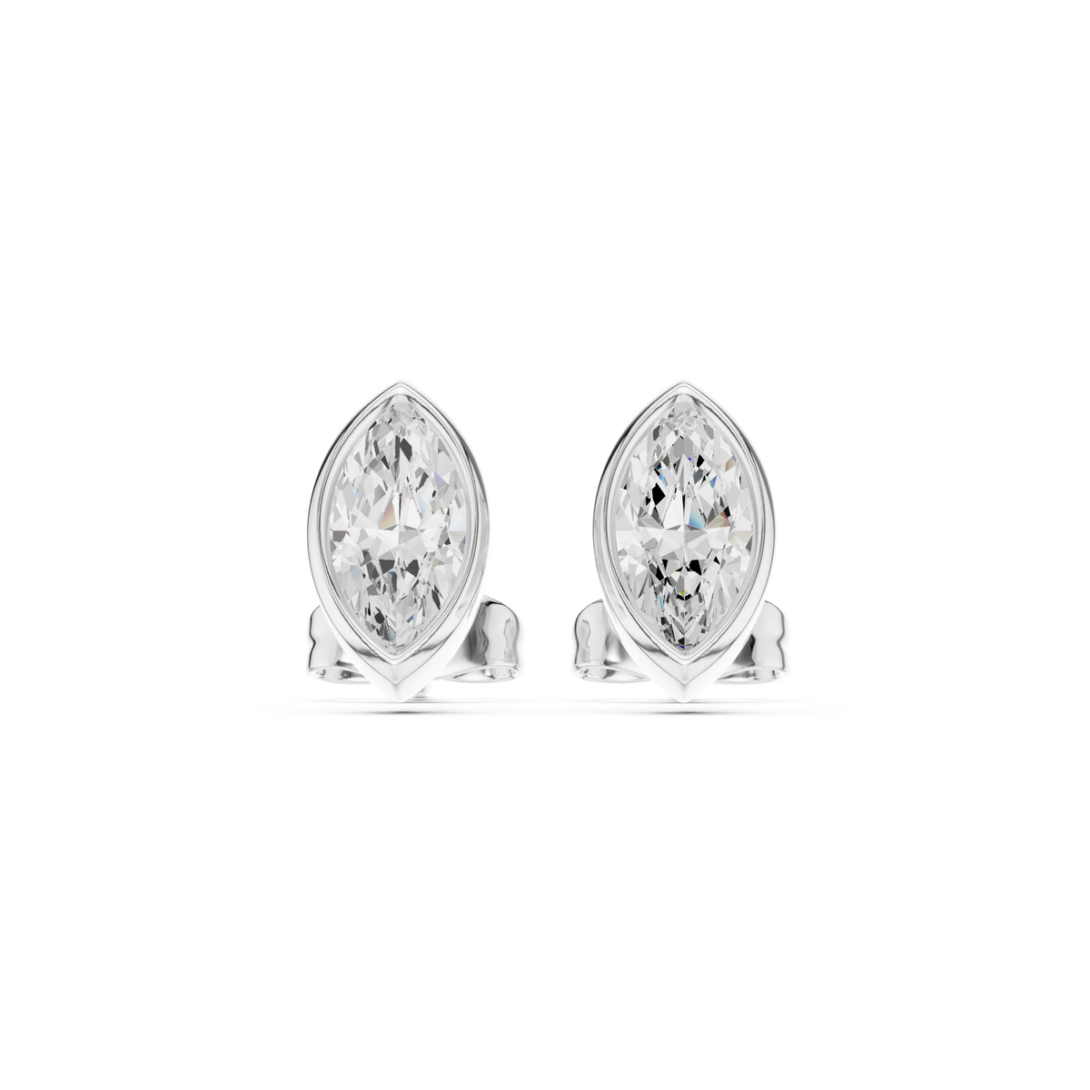 Minimal Marquise Bezel Moissanite Diamond Stud Earrings with Elongated Navette Silhouette - View 3