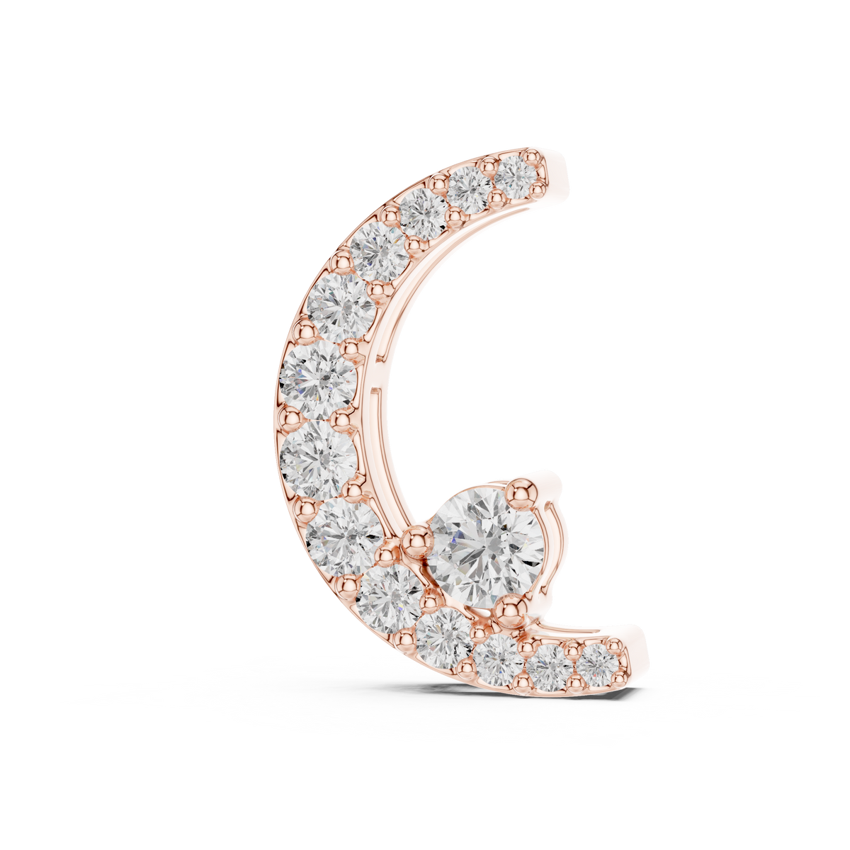 Crescent Moon Pendant with Pave Round Moissanite Diamond - View 2