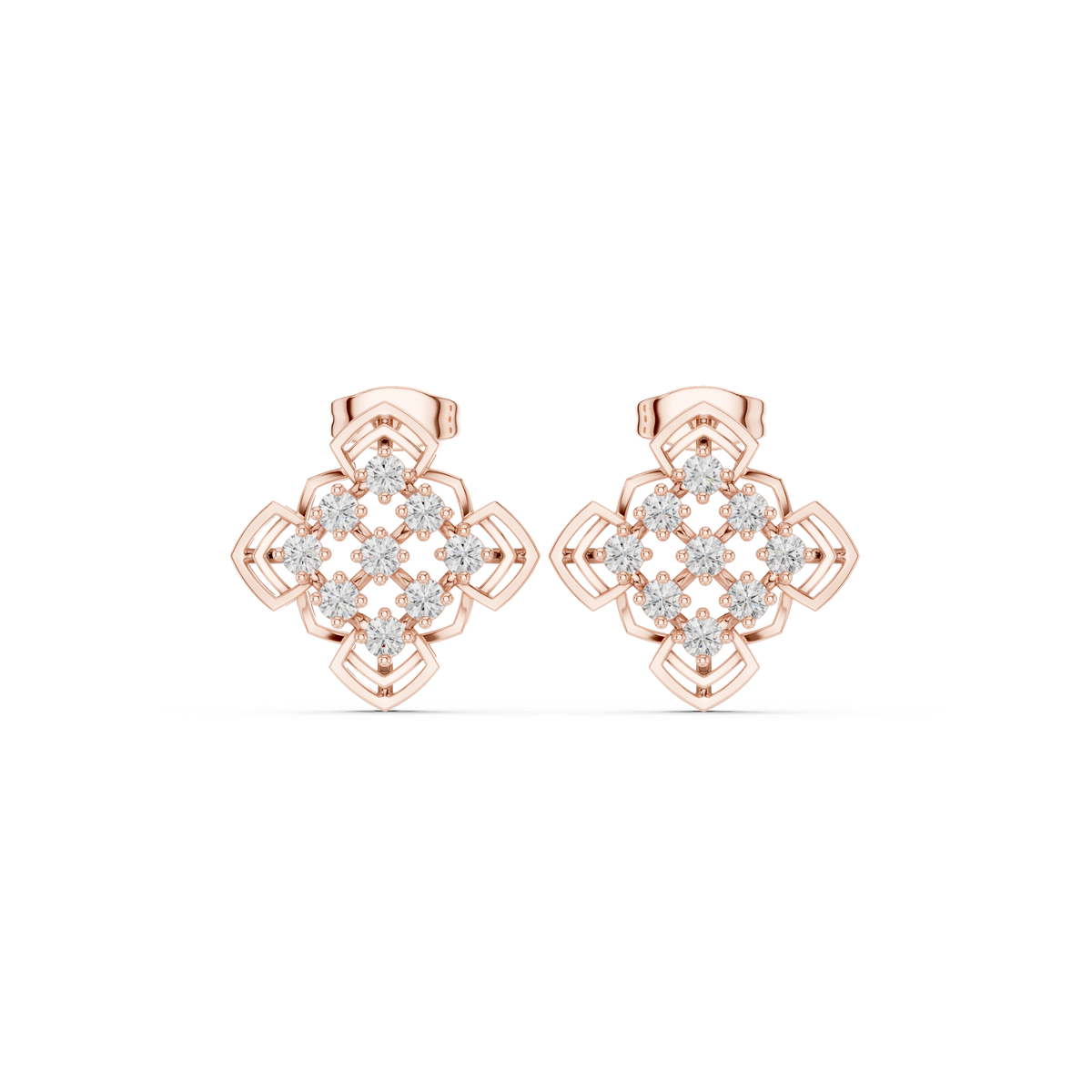 Honeycomb Lattice Round Brilliant Cut Diamond Stud Earrings Geometric Openwork - View 2