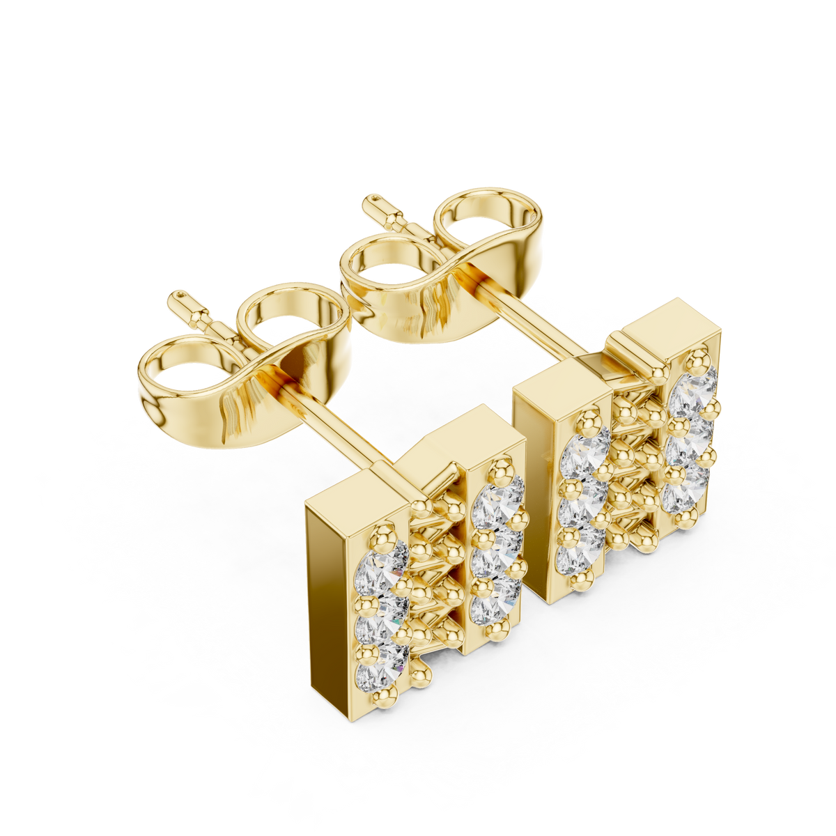 Sculpted Openwork Core Channel Style Grid Setting Round Moissanite Diamond Earrings - View 4