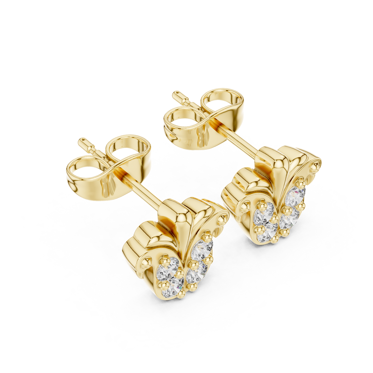 Regal Quartet Round Lab Diamond Stud Earrings with Sculpted Crest Design - View 4