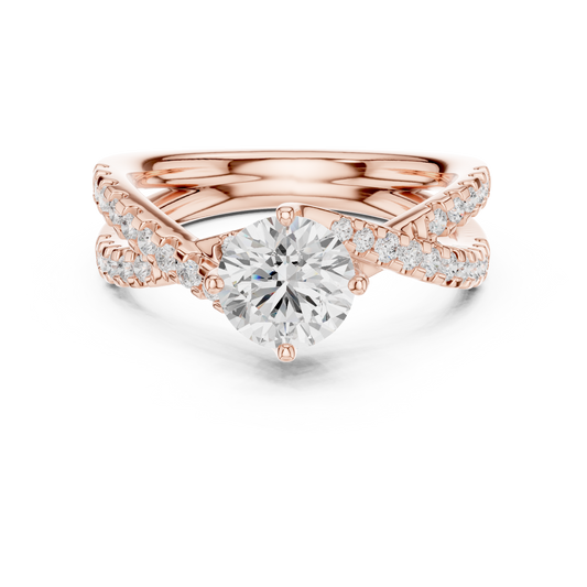 Round Moissanite Diamond Split Shank Solitaire Ring - View 2