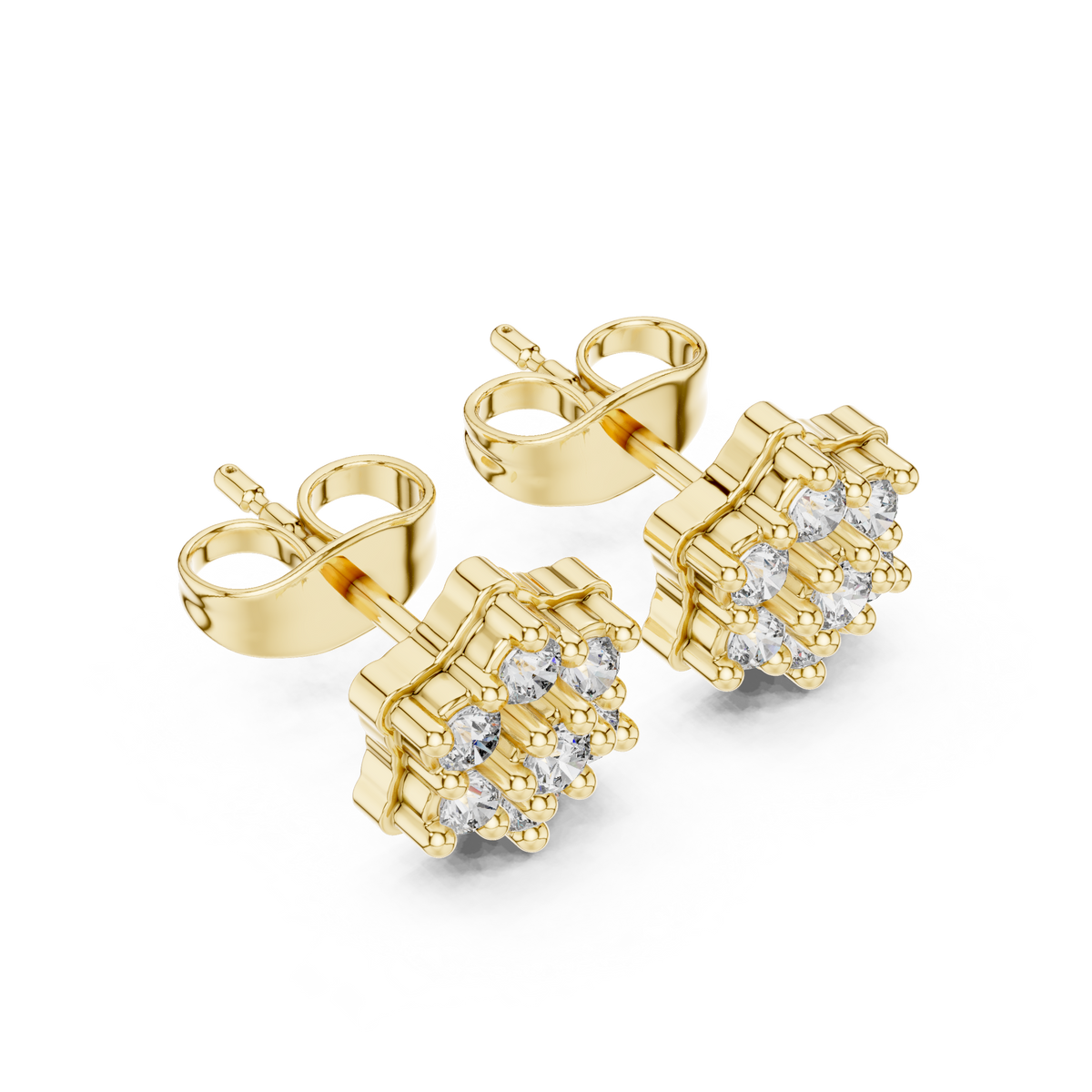 Celestial Star Round Moissanite Diamond Stud Earrings Cluster Sparkle with Scalloped Edges - View 4