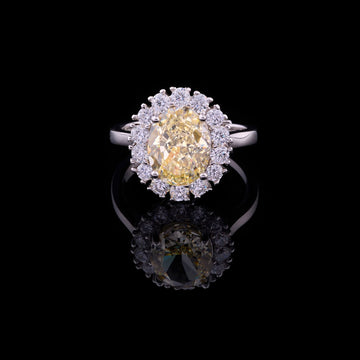 Halo Fancy Intense Yellow Oval Moissanite Diamond Wedding Ring With Pave Setting