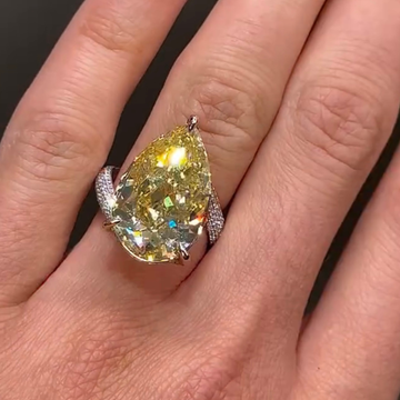 Fancy Vivid Yellow Pear Cut Lab Diamond Engagement Ring