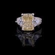 Fancy Intense Yellow Radiant Moissanite Diamond Ring With Trillion Cut Side Diamonds