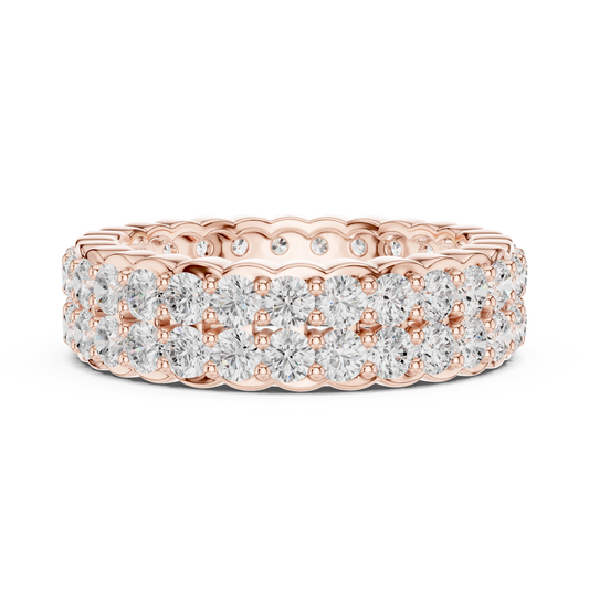 Double Row Round Cut Moissanite Diamond Eternity Band With Wedding Ring - View 2